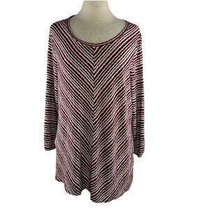 Croft & Barrow Sz XL Red White Chevron Print 3/4 Sleeve Stretch Lightweight Top